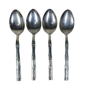 Reed & Barton Rebacraft Stainless Steel Bamboo Dinner Soup Spoons Oval Set Of 4